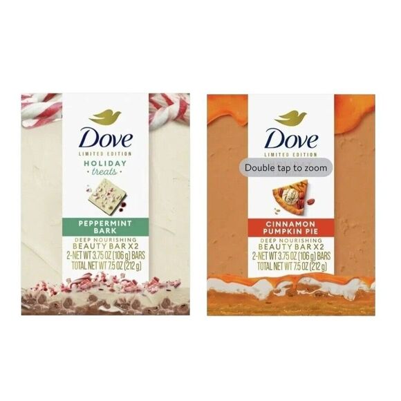 DOVE Ltd Ed Holiday Treats Beauty Bar Soap 2 Peppermint Bark + 2 Pumpkin Pie (4) - Picture 1 of 6